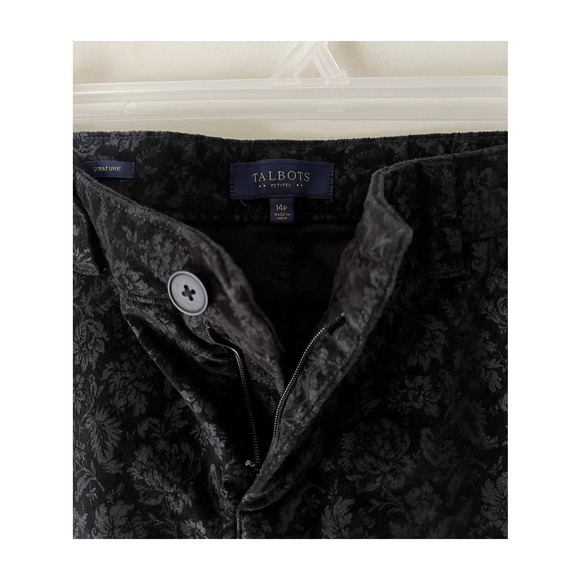 Talbots Womens Petites 14P Straight Leg Black Pants Suede Floral Print - Picture 3 of 9